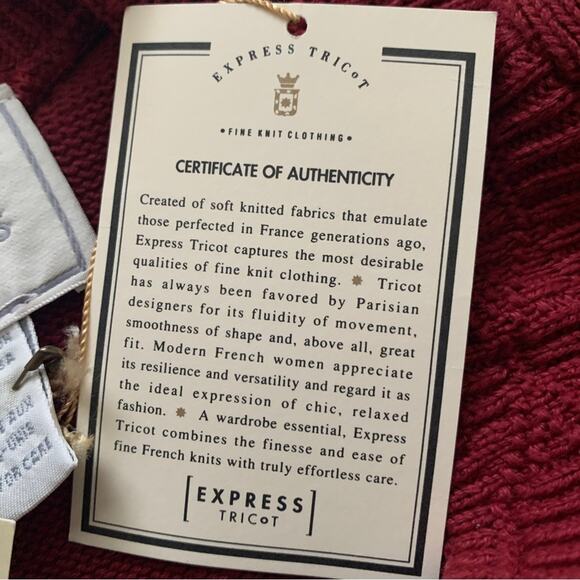 Vintage Express Sweater Tricot Burnt Red Cotton Knit Textured Scoop Neck XS NEW - Picture 9 of 12